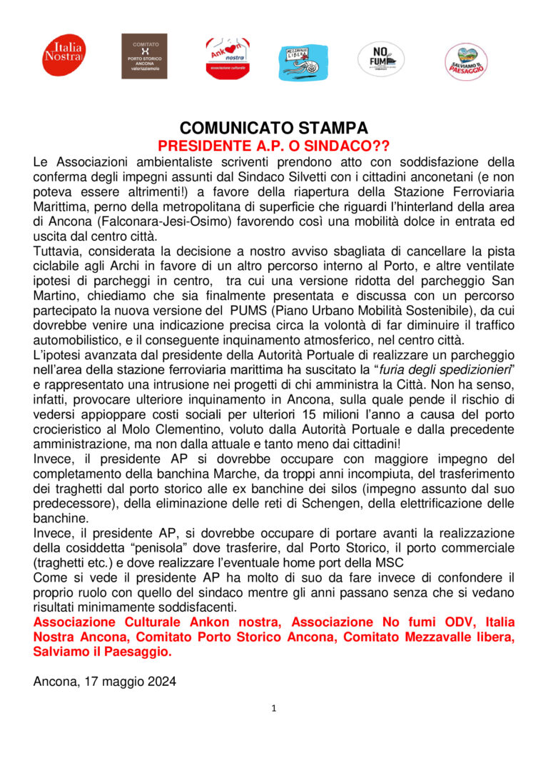 Comunicato Stampa 17 05 24 Presidente A P O Sindaco Italia Nostra